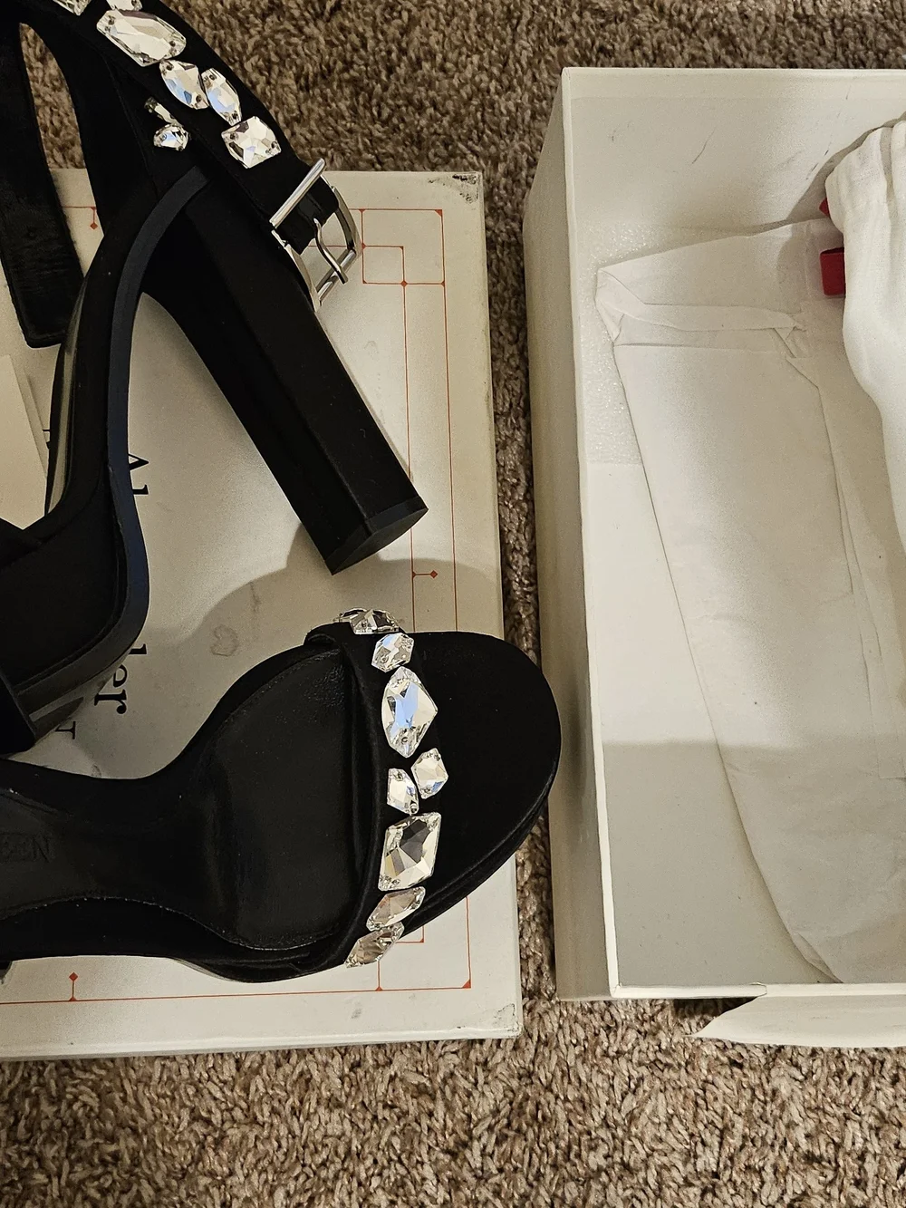 Alexander McQueen Black Crystal-Embellished Block Heel Sandals